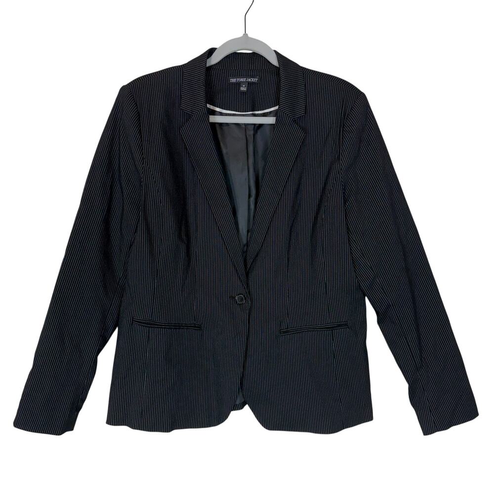 The Torie Jacket Womens 16 Black Pinstripe‎ Stretch Notch Lapel Business Formal